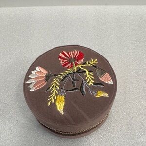 Wolf Floral Embroidered Round travel Jewelry case